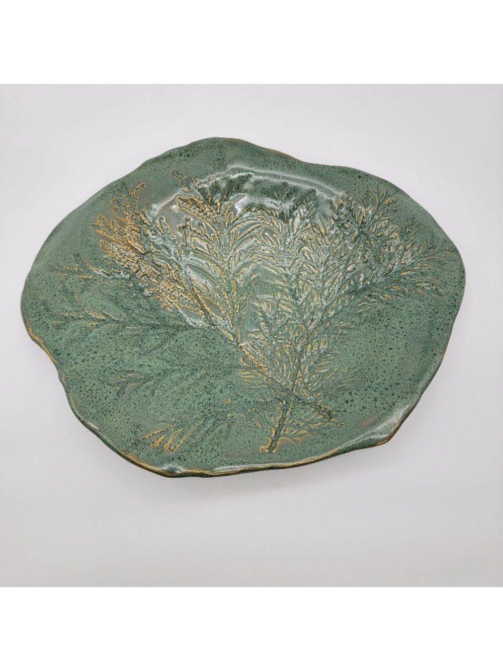 Signed Art Pottery Centerpiece Dish With Fern Imprint